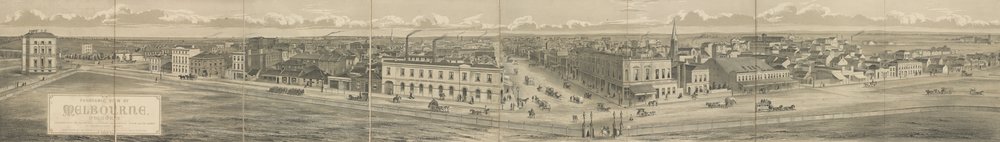 The panorama of Melbourne from De Gruchy & Leigh. On display in 'Paintings of Early Melbourne', a paid tour of the Old Treasury Building.