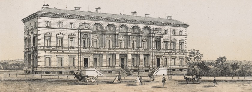SLV OTB Cogne small Drawing of the Old Treasury Building. It shows the original steps to the main entrance