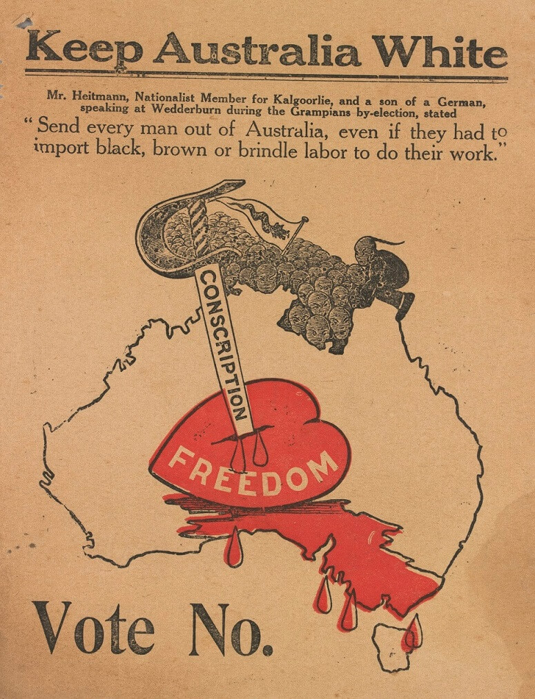 Part of the Propaganda of the Conscription debate. Exhibition developed by Old Treasury Building