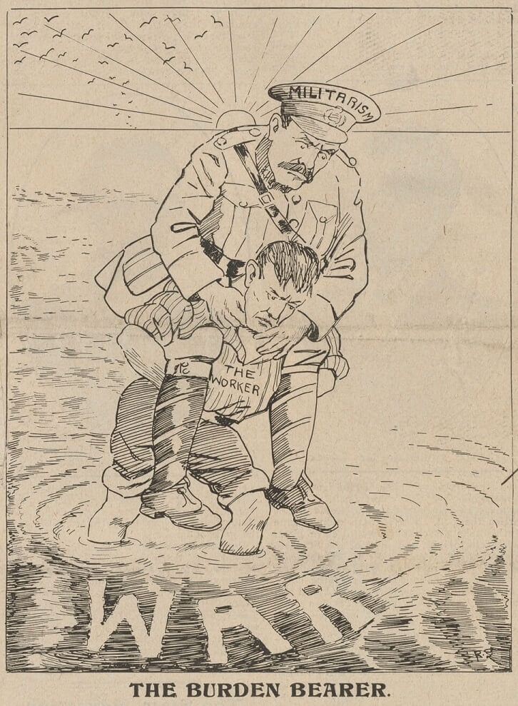 A military man is being carried by a male worker. The caption reads: the burden bearer.
