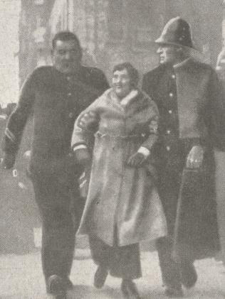 Miss Adela Pankhurst being arrested by two officers. Suffragettes were mostly involved in the anti-conscription campaign. 