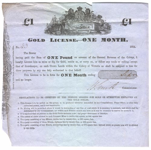 Gold license on display at Old Treasury Building in 'Gold Rush: 20 Objects, 20 Stories'.