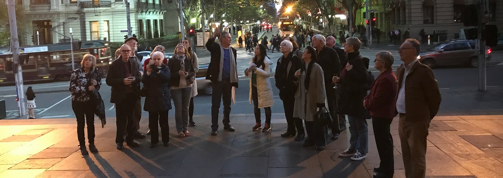 Twilight Tour Guide taking a tour of the Old Treasury Building