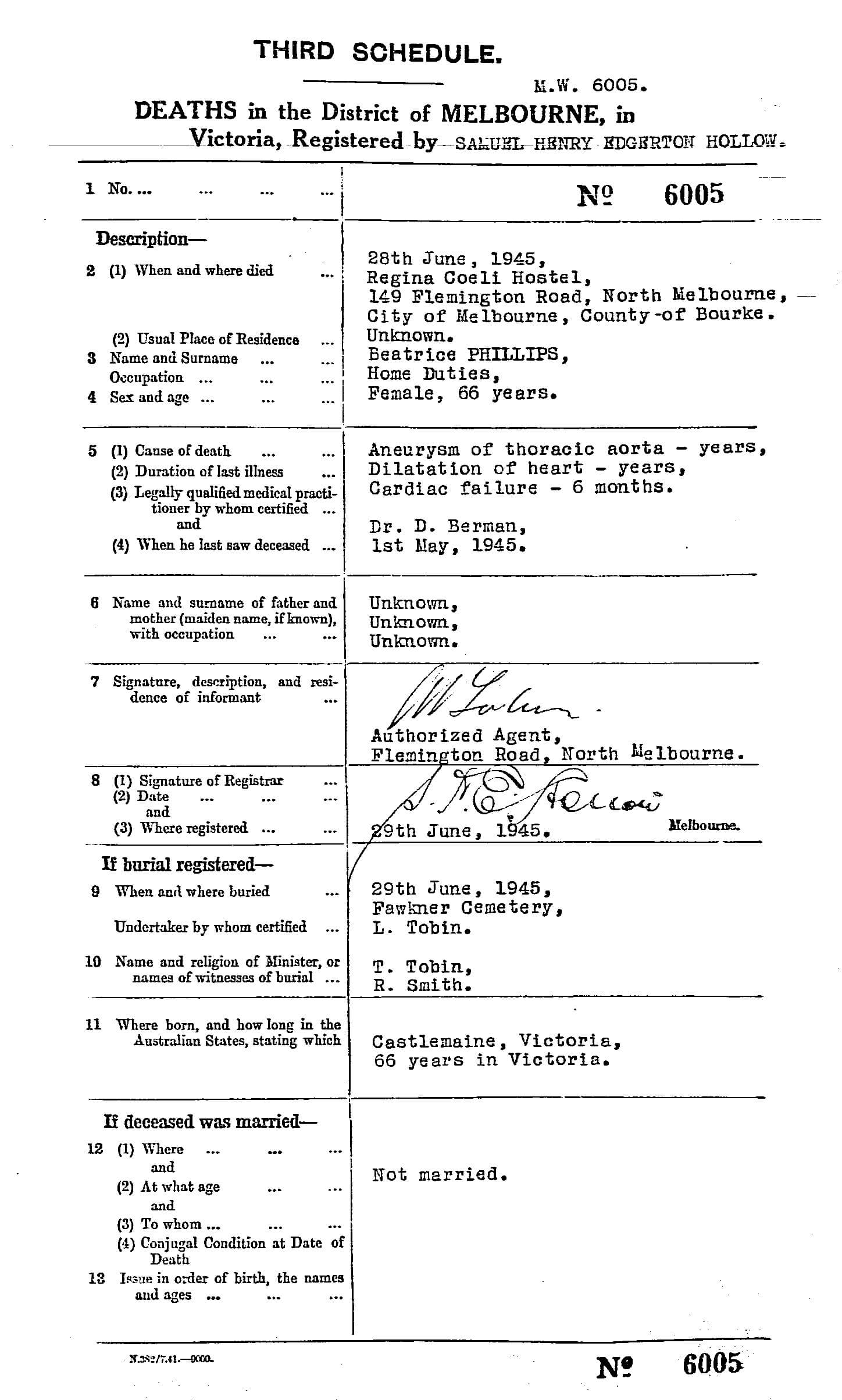 Death Courtesy Registry of Births Deaths and Marriages.