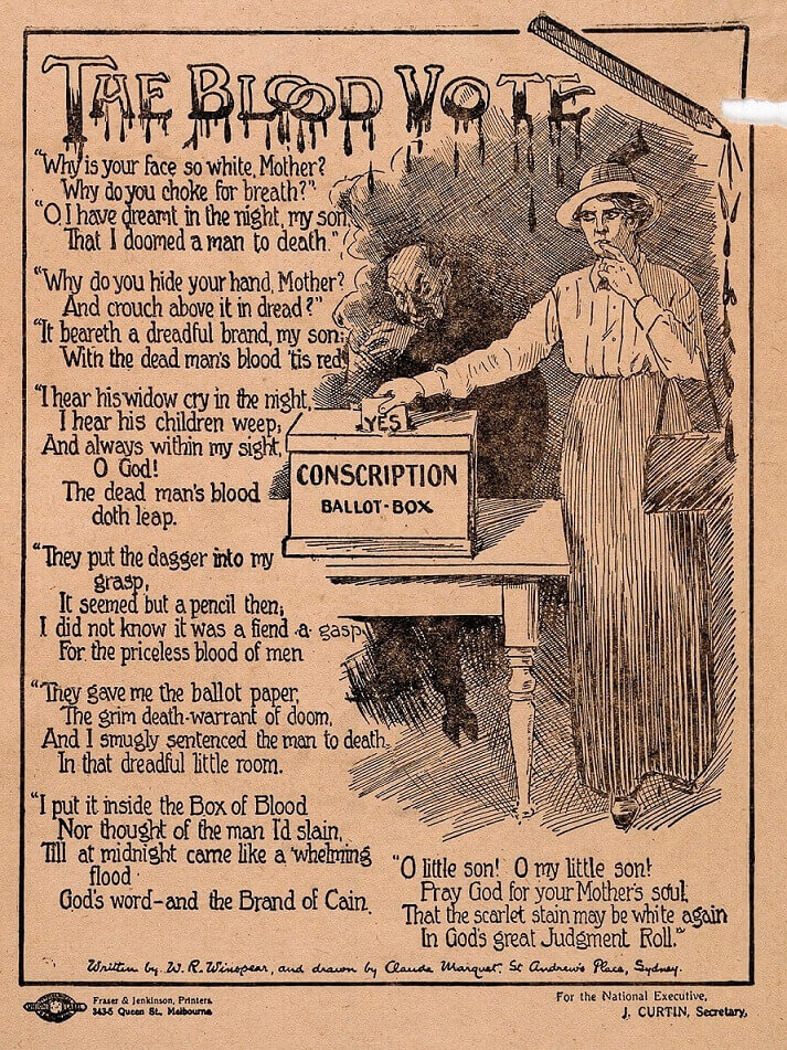 The Blood Vote. Part of the Propaganda of the Conscription debate.