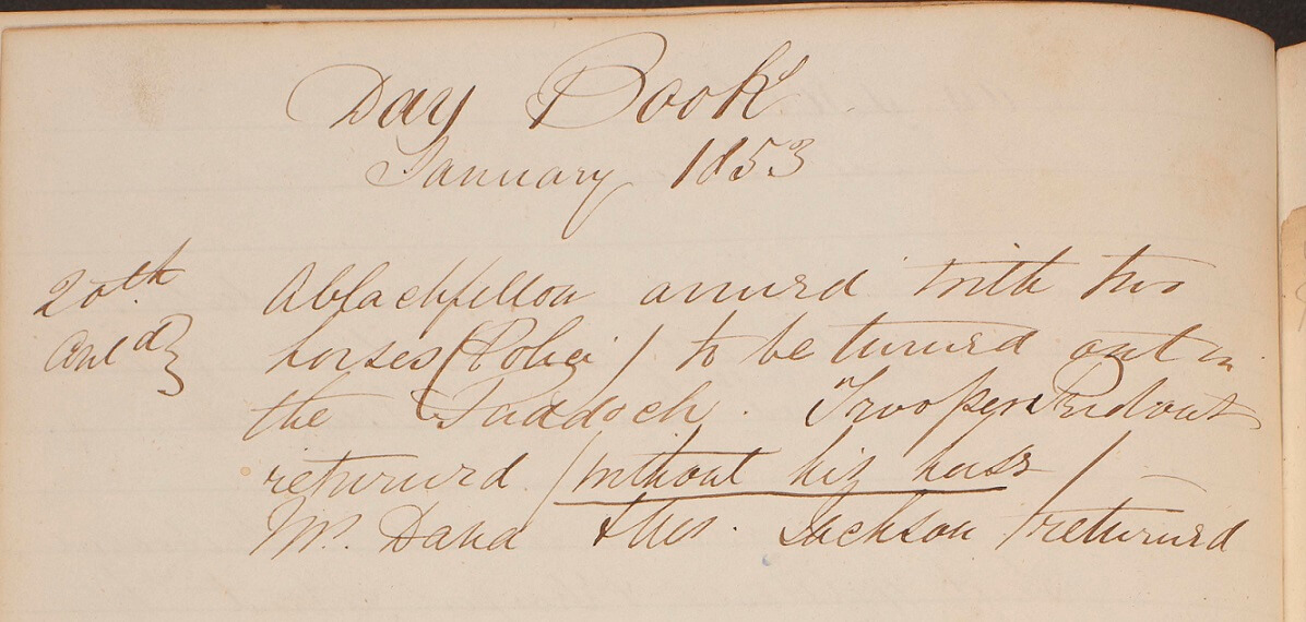 Section of a page from an old book titled 'Day book: January 1853'