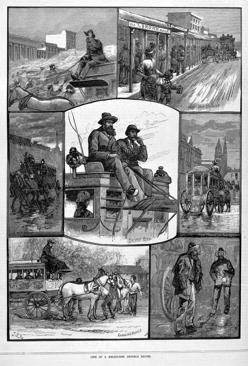 'Life of a Melbourne omnibus driver, by Julian Rossi Ashton, artist, printed by Alfred Martin Ebsworth, 1882