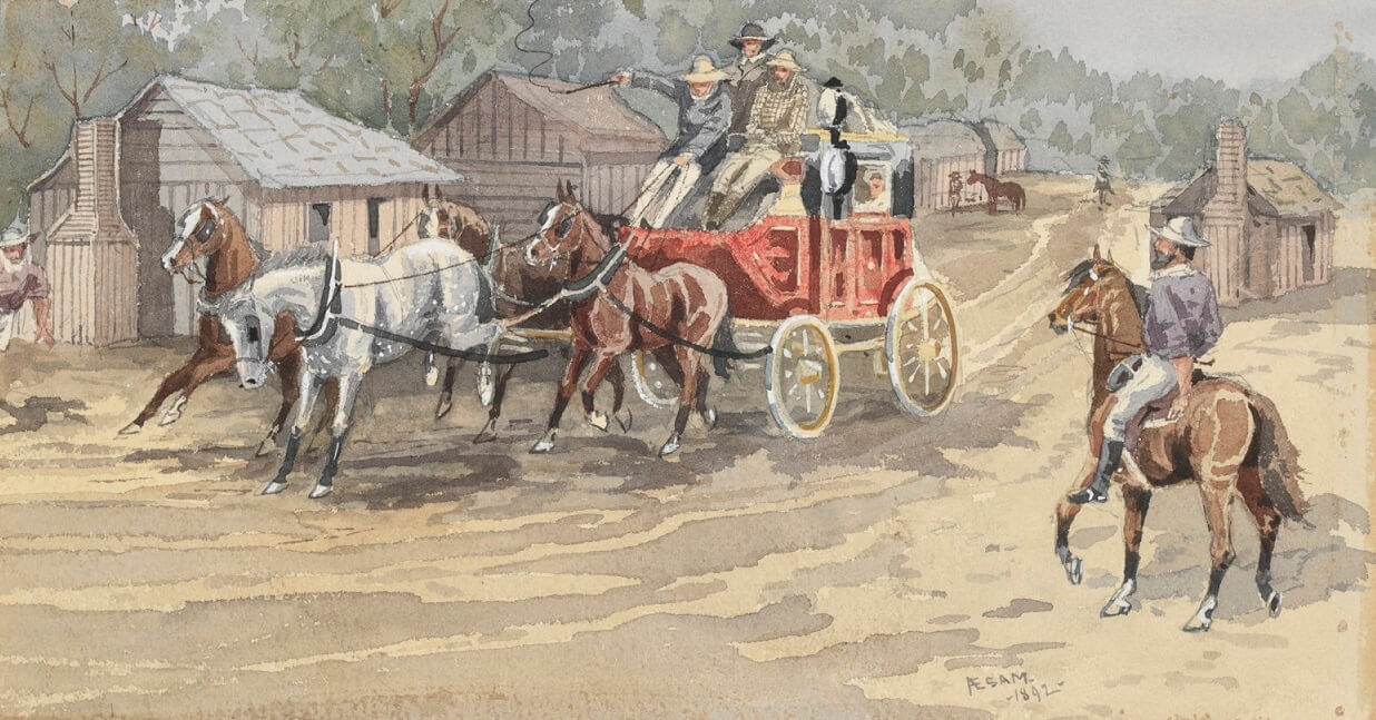 coach coming into town 1892