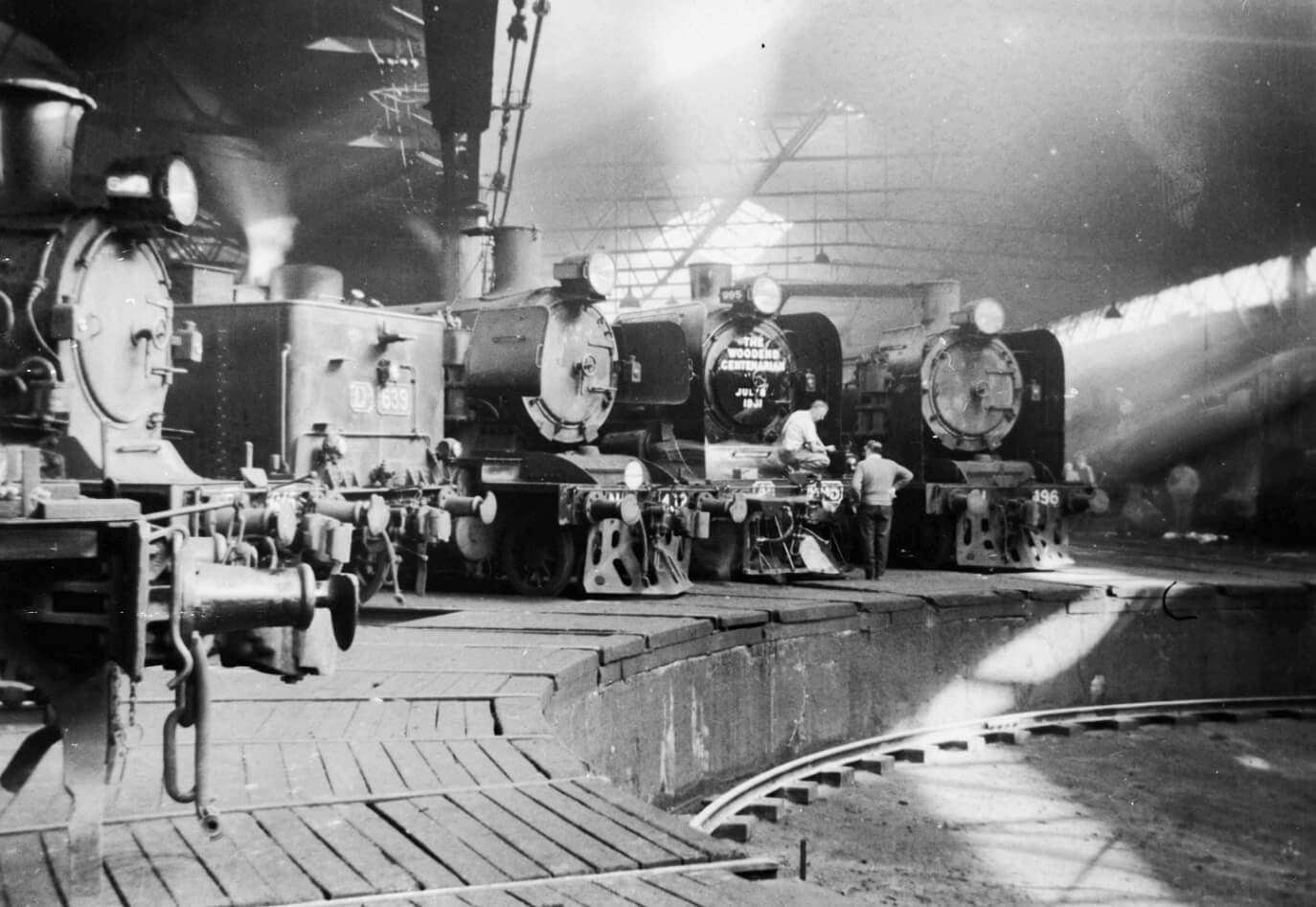 North Melbourne Locomotive Depot. Shows turntable with D Class Steam Loco No. 639