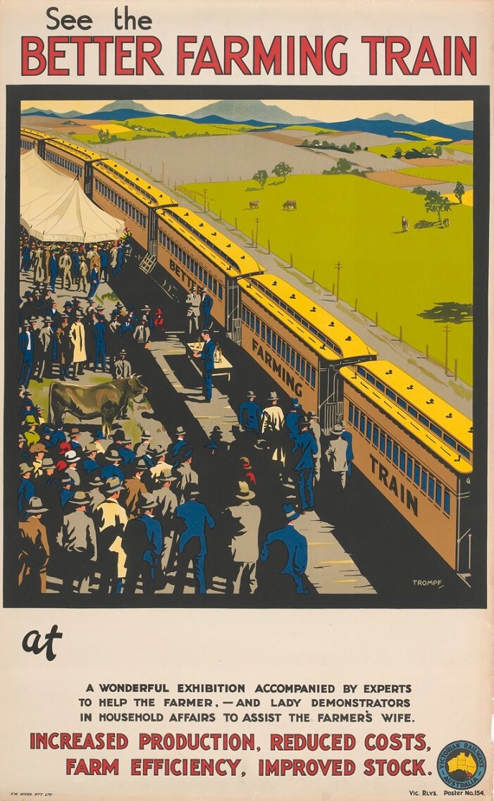 See the Better Farming Train, by Percy Trompf, artist, c.1924-1939. SLV